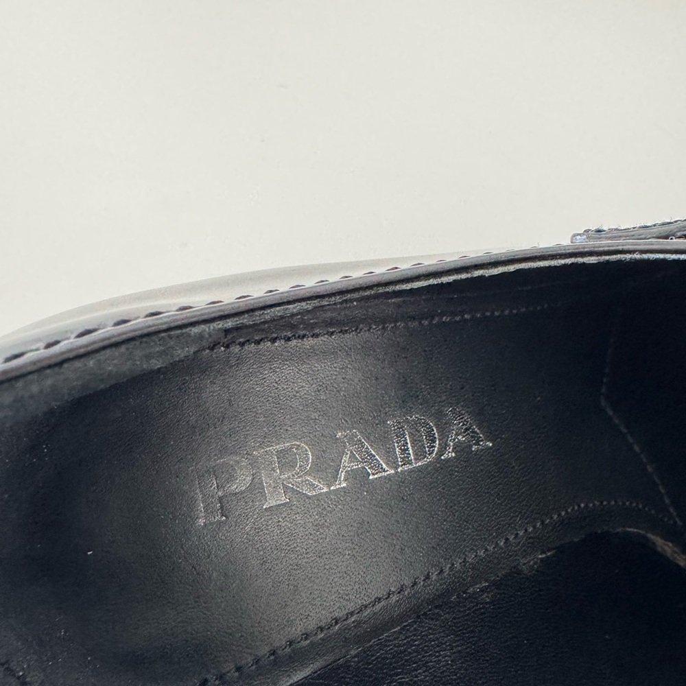 Prada Women's Chocolate Brushed Leather Heeled loafers size 36.5 - Picture 11 of 16